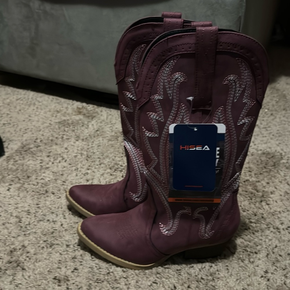 Hisea maroon cowgirl boots